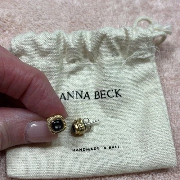 Anna Beck Gold and Black Square Stud Earrings - Picture 2 of 2